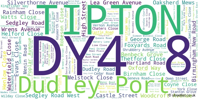 A word cloud for the DY4 8 postcode